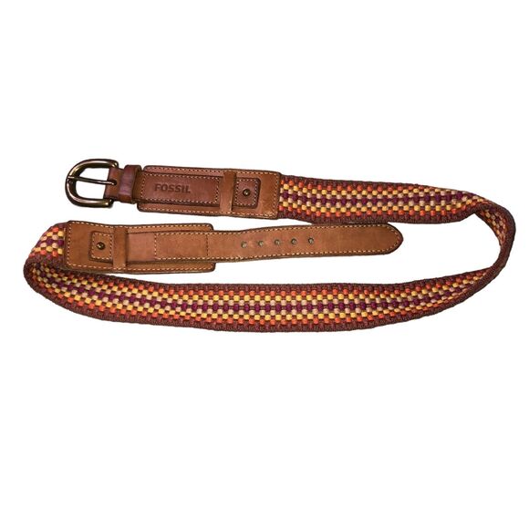 Vintage Fossil Woven Leather Boho Belt, Waist Accessory, Rodeo, Southwest Ranch - Picture 1 of 10